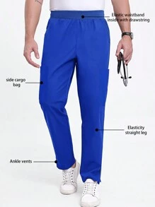 Manfinity Homme Pantalones casuales de unicolor para hombres con diseño de bolsillo con lazo delantero - Azul - Ver 4