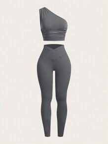 SHEIN EZwear Bộ đồ ngoài trời nhiều mảnh màu xám đậm, thời trang đơn giản, mặc thường ngày - Màu xám đen - Xem 4