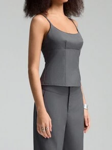 LYSMO Women Solid Color Simple Elegant Casual Versatile Camisole - Dark Grey - View 3