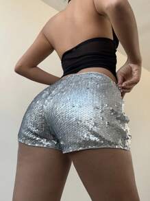 Aloruh Sexy Women Mini Micro Shorts, Glittery Party Shorts For Party, Christmas, New Year - Silver - View 2