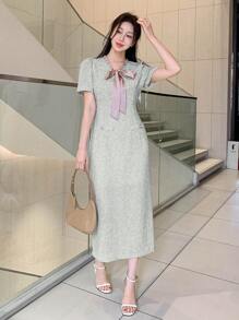 DAZY Váy midi buộc dây cổ chữ V thanh lịch cho nữ, Xuân/Hè - Màu xanh lam - Xem 5