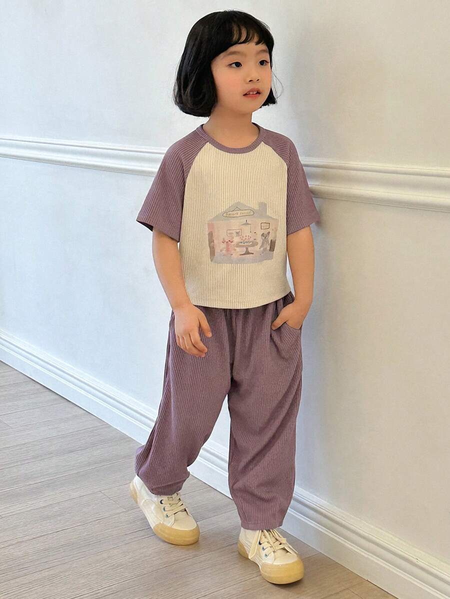 DAZY 2pcs/Set Young Girls Fall Clothing Set - Purple - View 1