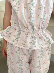 DAZY 2pcs/Set Young Girl Casual Minimalist Camisole Top And Shorts Set Floral,Girls Summer Outfits Vacation - White - View 8