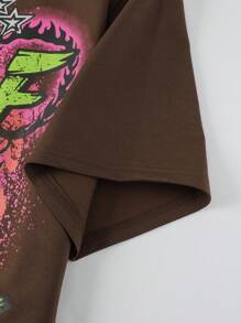 ROMWE MEN Street Life Men Loose Fit Drop Shoulder Short Skull Printed T-Shirt - Apricot - View 5