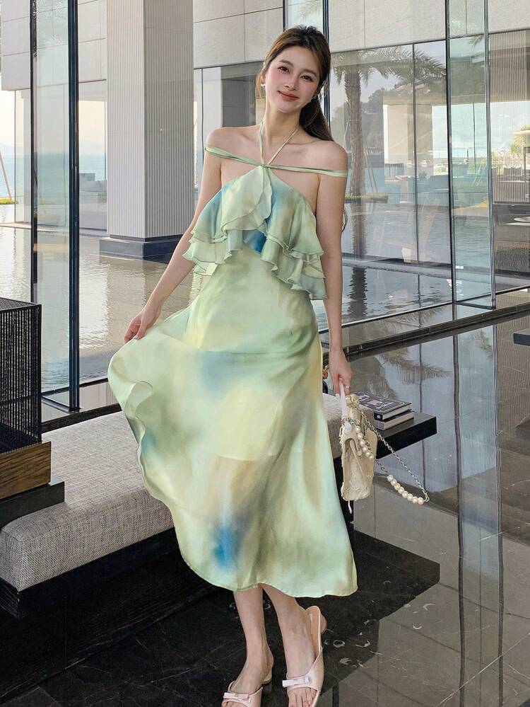 Plus Size Women Ruffle Floral Ruffled Midi Dress,Casual Women Dresses Vacation