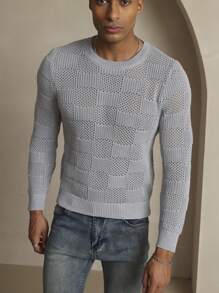 Manfinity Homme Men's Solid Color Crew Neck Long Sleeve Casual Pullover Sweater, Fall/Winter - Grey - View 7