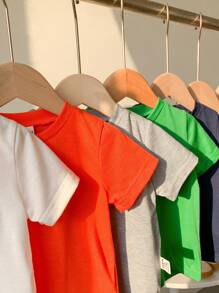 SHEIN Playful Pals 7件組男嬰白色夏季休閒開學套裝，柔軟舒適面料，極簡風格，適用於假期、學校、日常與春季運動 - 彩色 - 查看 8