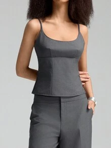 LYSMO Women Solid Color Simple Elegant Casual Versatile Camisole - Dark Grey - View 4