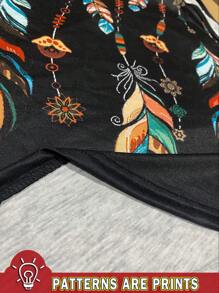 EMERY ROSE Feather Print Summer Matching Women Camisole Top - Black - View 3
