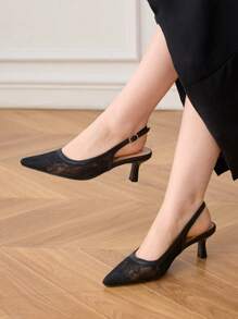 CUCCOO HITCHD 女士尖头蕾丝花卉图案细高跟鞋优雅精致正式鞋适合婚礼、宴会、派对，采用柔软网眼材料制成 - 黑色 - 查看 3