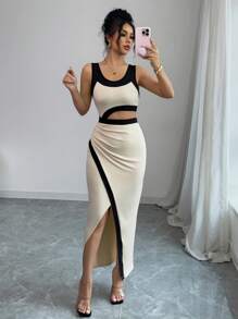 Selianne Vestido largo asimétrico con hombro y cintura recortados, sensual y elegante