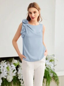 MOTF PREMIUM 立体花朵无袖上衣 - 藍色 - 查看 6