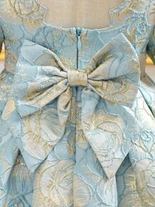 SHEIN Gaun Musim Panas Lengan Pendek Elegan Motif Bunga Lucu untuk Bayi Perempuan - Baby Blue - View 3