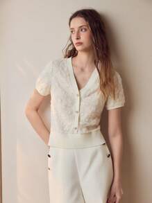 MOTF 花卉图案前排纽扣衬衫 - 米色 - 查看 3