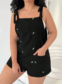 Solflare Bộ đồ liền thân không tay thêu hoa giản dị cỡ lớn dành cho nữ mùa hè - màu đen - Xem 5