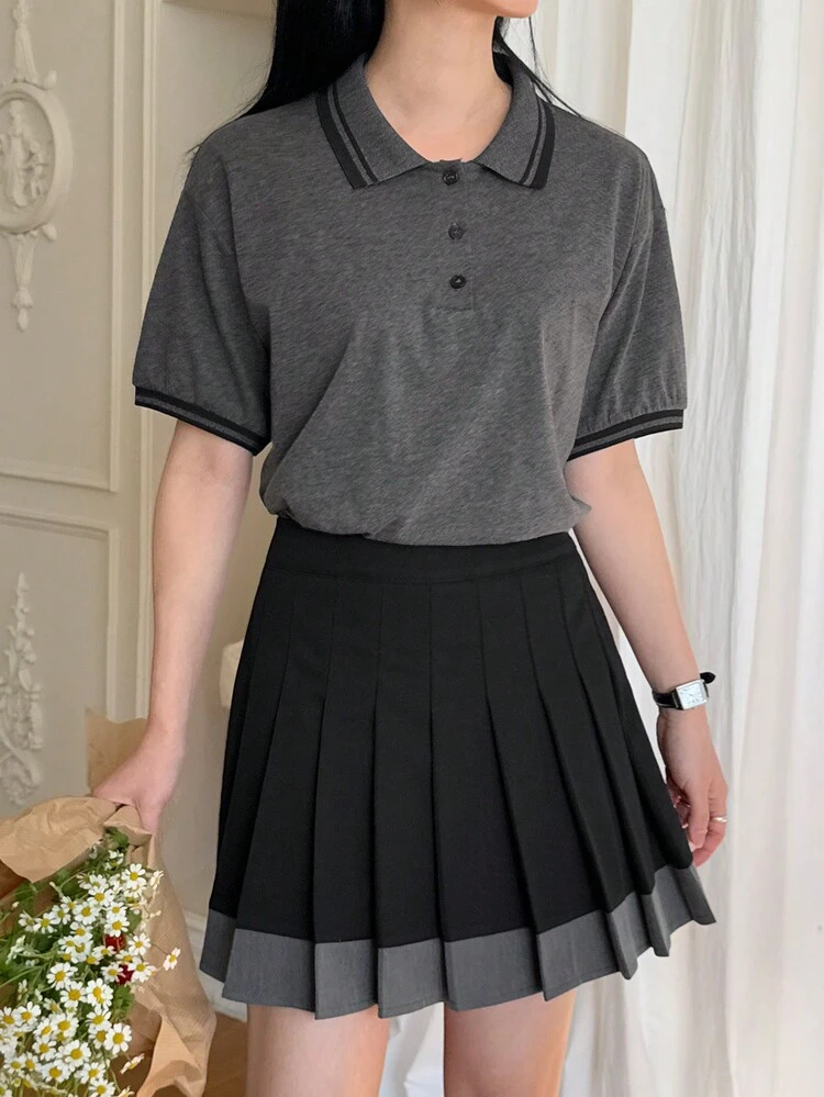 2pcs Women Korean Style Color Block Casual Knitted Cropped Set Summer
