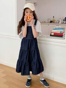 Dazy Kids Tween Girl Denim Pinafore Dress,Girls Summer Outfits,Back To School Clothes - Dark Wash - View 5