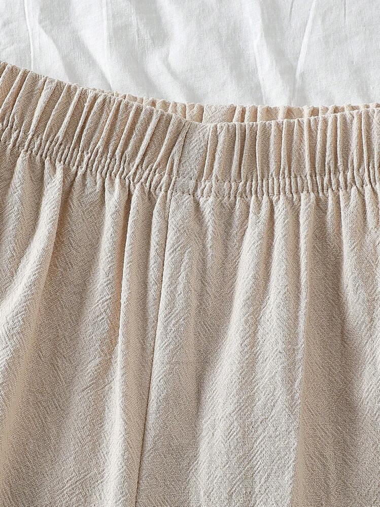 SHEIN Young Girls 2pcs Sets, Spring And Summer "Wildeya" New Style, Casual Ruffled Collar Top In Sage Green And Matching Apricot Pants, Suitable For Outdoor Activities And Daily Wear - Light Wash - View 3