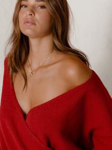 Aralina Oversized Cross-Front Cozy Knit Sweater - Red - View 4
