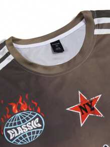 ROMWE MEN Prep 男式字母印花长袖二合一足球球衣款式 T 恤 - 彩色 - 查看 4