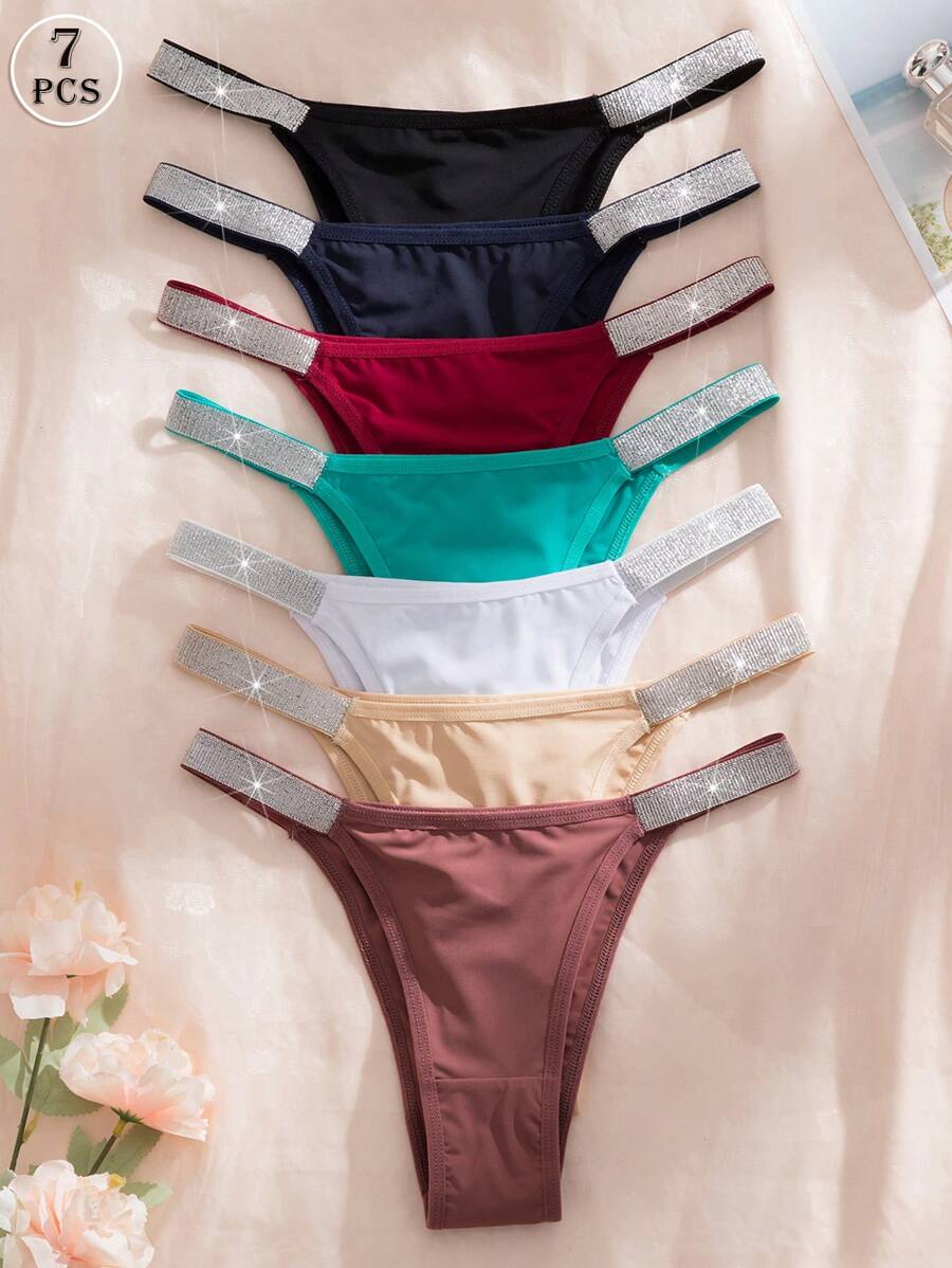 7pcs Set Silver Colored Waist Belt & Sexy Ladies' Comfy Assorted Color Bikini Underwear - Multicolor - View 1