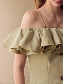 MOTF PREMIUM RUFFLE TRIM BUTTON FRONT TOP - Green - View 2