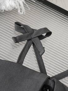 SHEIN 2pcs/Set Baby Girl Spring&Summer Elegant Style ,Open Collar Slip Top&Short Pleated Skirt - Dark Grey - View 5