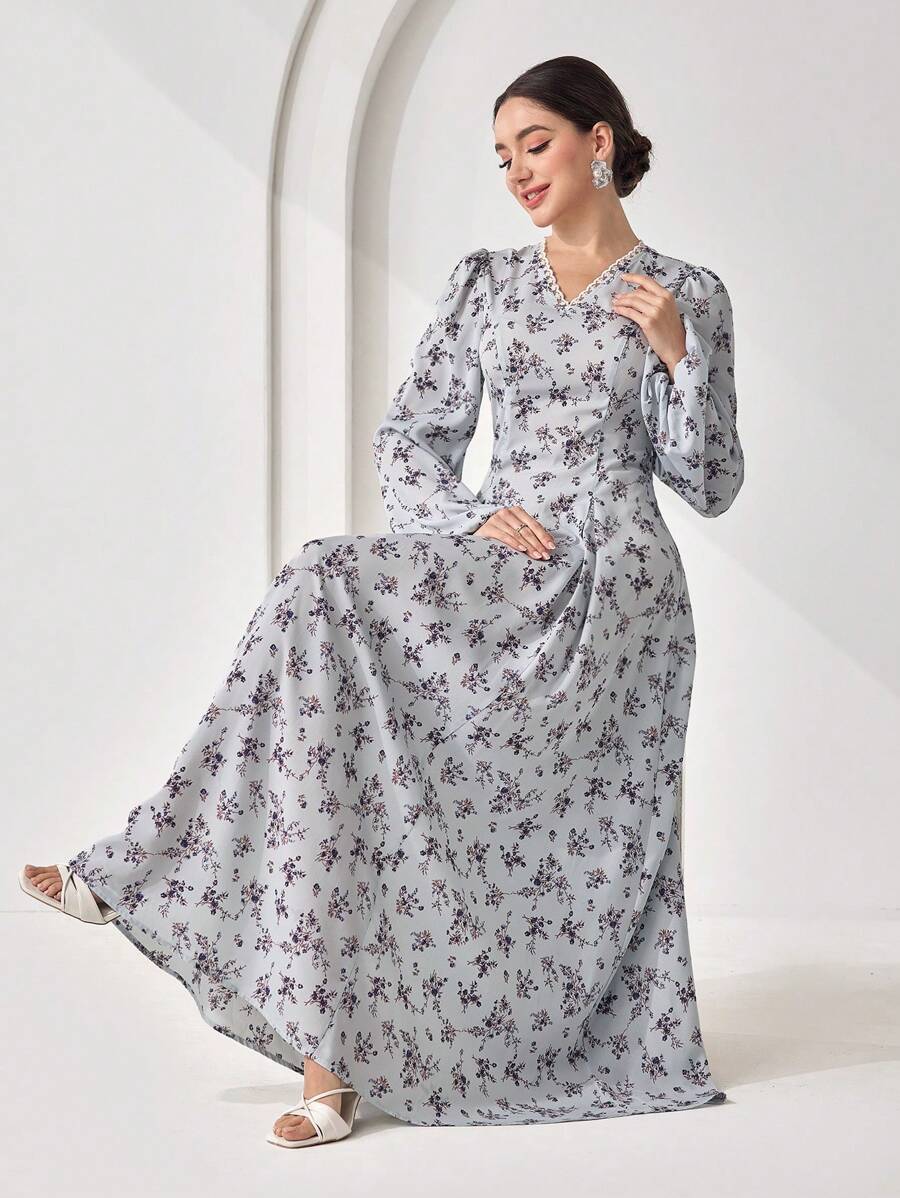 Veilorie 朴素休闲印花图案女式阿拉伯风格连衣裙，女式超长连衣裙 - 彩色 - 查看 1