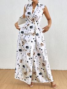 SHEIN Clasi Vestido largo de verano sin mangas con estampado floral informal para mujeres