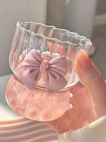 300ml Transparent Bow Decor Striped Cup, Suitable For Daily Water And Coffee Drinking