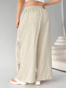 Solflare Plus Size Apricot Straight Leg Casual Pants, Minimalist Fashion For Everyday Wear For Summer