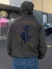 DAZY Grey Men's Hoodie With Letter Print, Spring Winter - Grey - View 4