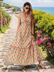 SHEIN VCAY Váy chữ A không tay họa tiết hoa mùa hè cho nữ, tối giản và thời trang để mặc hàng ngày - Nhiều màu - Xem 5