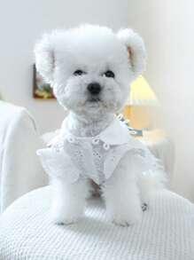 PETSIN 1pc Pet Dog Cat General Spring/Summer Embroidered Pastoral Bow Decor Cute Dress - White - View 3