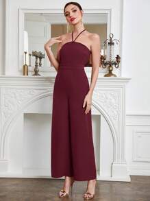 Modelyn 女士优雅派对纯色斗篷和连身裤 2 件套 - 紅色 - 查看 3