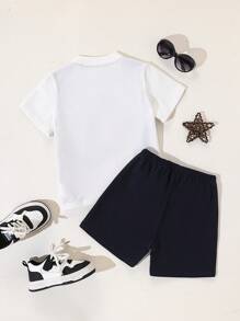 2 pièces/Set Polo à manches courtes avec demi-zip et bloc de couleur & Short pour Tout-petits Garçons, Tenues décontractées d'été pour sortie et port quotidien - bleu indigo - Voir 2