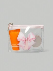 ROMWE Kawaii 1pc Transparent PVC Bow Decor Fashion Cosmetic Bag 401422 - Baby Pink - View 3