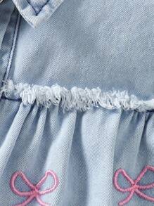 SHEIN 女婴休闲可爱刺绣蝴蝶结衬衫上衣 - 彩色 - 查看 8