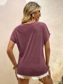 SHEIN LUNE Women Simple Solid Color Casual T-Shirt, Everyday Wear - Redwood - View 2