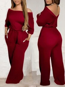 SHEIN Slayr Mono informal de manga larga y espalda descubierta de unicolor para mujer