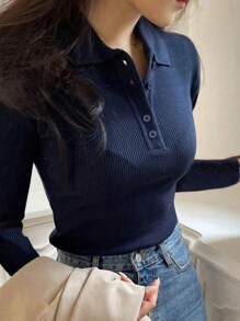 DAZY 女式 Polo 领半开襟毛衣、短袖上衣，夏季秋季