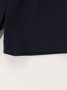 2 pièces/Set Polo à manches courtes avec demi-zip et bloc de couleur & Short pour Tout-petits Garçons, Tenues décontractées d'été pour sortie et port quotidien - bleu indigo - Voir 5