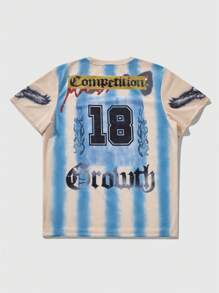 ROMWE MEN Prep Men's Jersey Summer Color Block Striped Letter Print T-Shirt - Multicolor - View 1