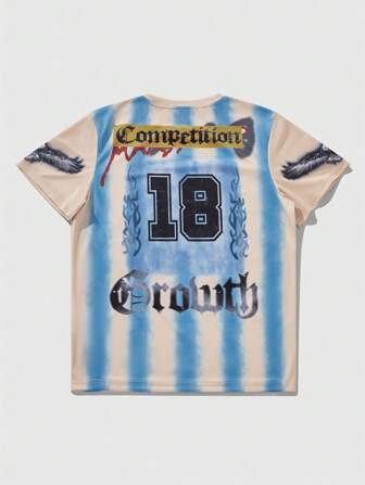 Prep Men's Jersey Summer Color Block Striped Letter Print T-Shirt