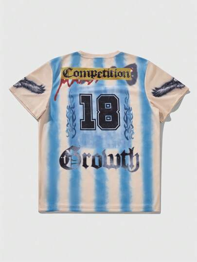 Prep Men's Jersey Summer Color Block Striped Letter Print T-Shirt