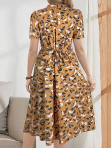 EMERY ROSE Đầm dài tay ngắn cổ chữ V thắt eo thanh lịch, giản dị dành cho nữ - Màu vàng - Xem 2