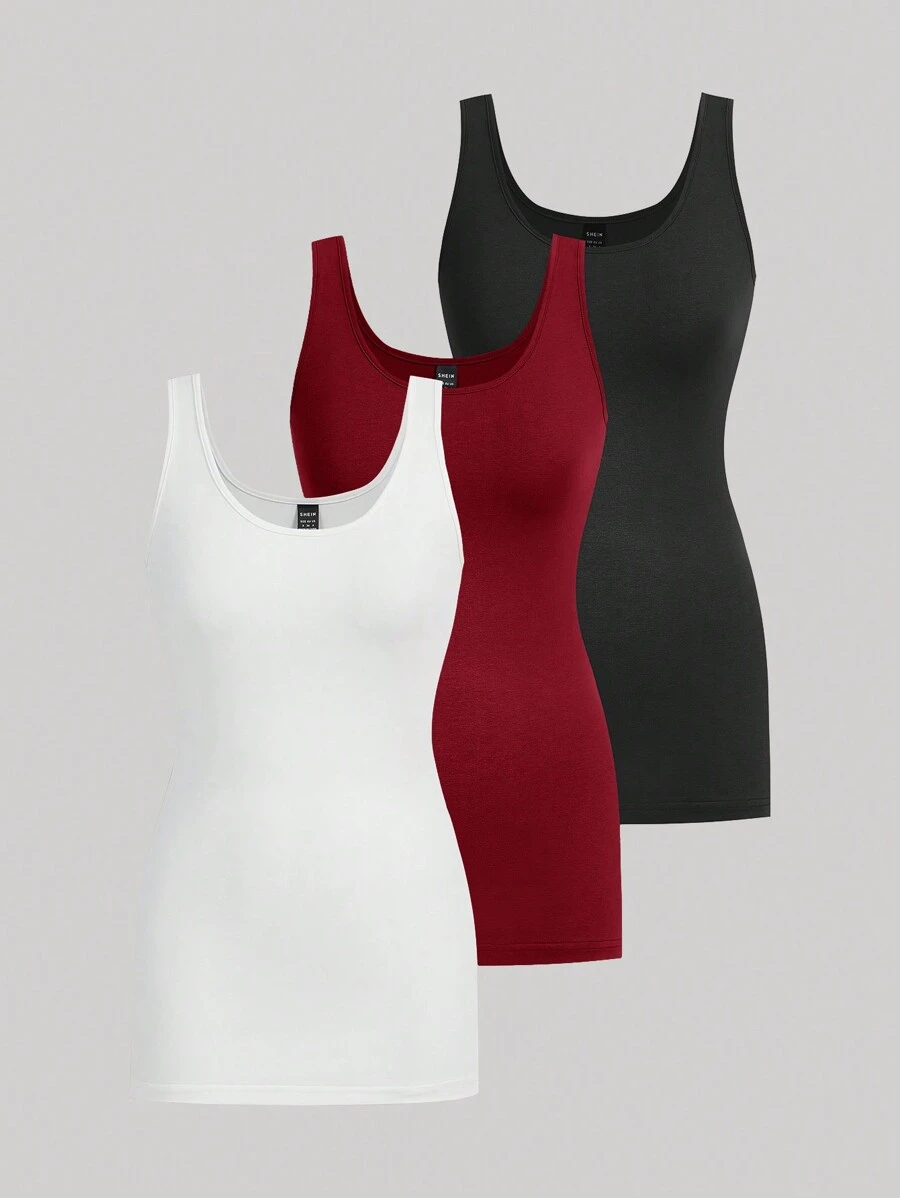 SHEIN Essnce 3pcs/Set Women Long Knit Sleeveless Sweater Top In Multi-Colors - Burgundy - View 1