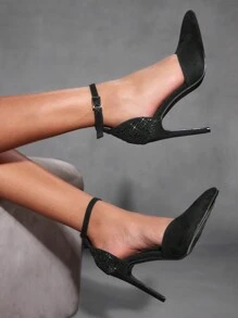 CUCCOO SZL Women's Fashion Black Glitter Ankle Strap Pointed Toe Thin High Heel Pumps, Suitable For Commute, Date, Party, Wedding, Holiday Spring Shoes Spring Break Easter - Black - View 7