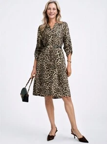 SHEIN LUNE Women Casual Leopard Print Mid-Length Dress - Multicolor - View 6