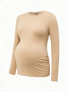 SHEIN 3-Piece Maternity Round Neck Long Sleeve Bodycon T-Shirt Set, Casual - Army Green - View 11